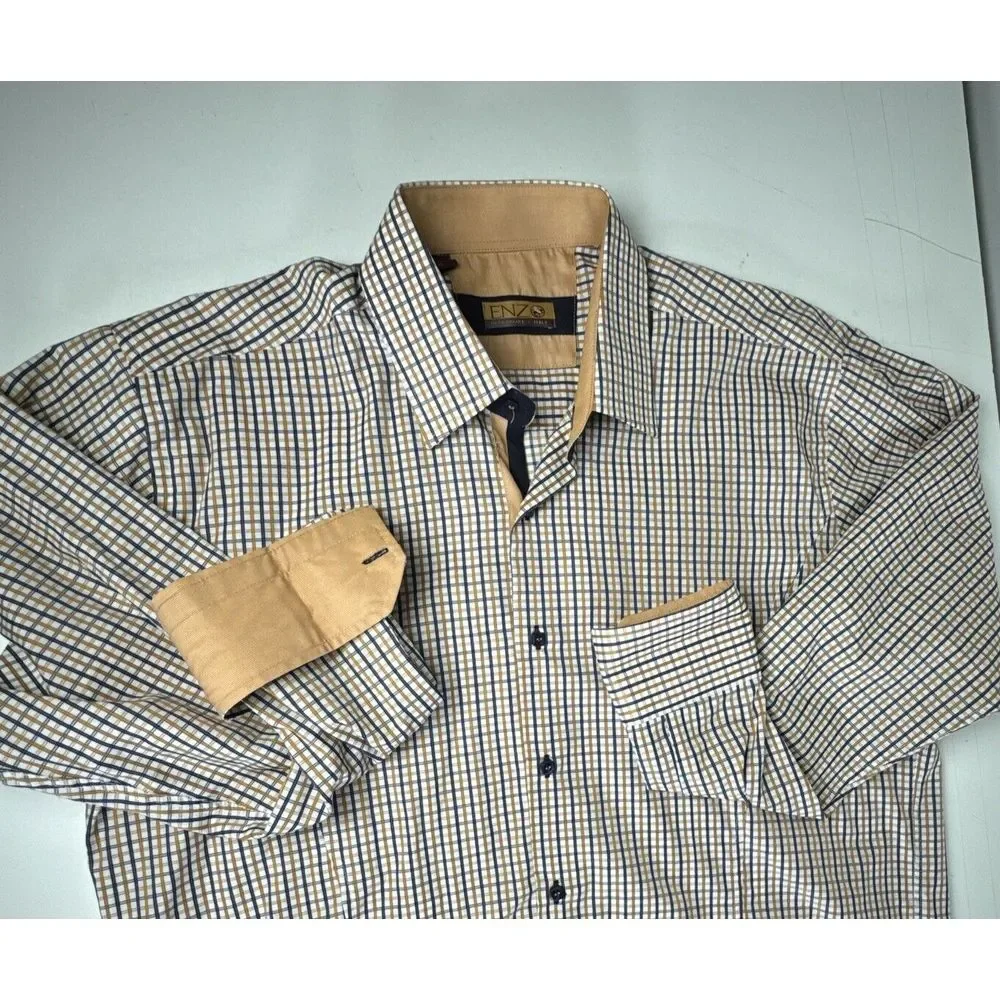 Enzo Tovare Italy Plaid Button Down Shirt, Men's‎ XL